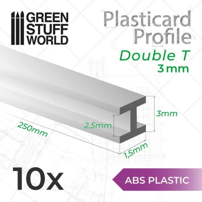 ABS Plasticard - Profile DOUBLE-T 3 mm