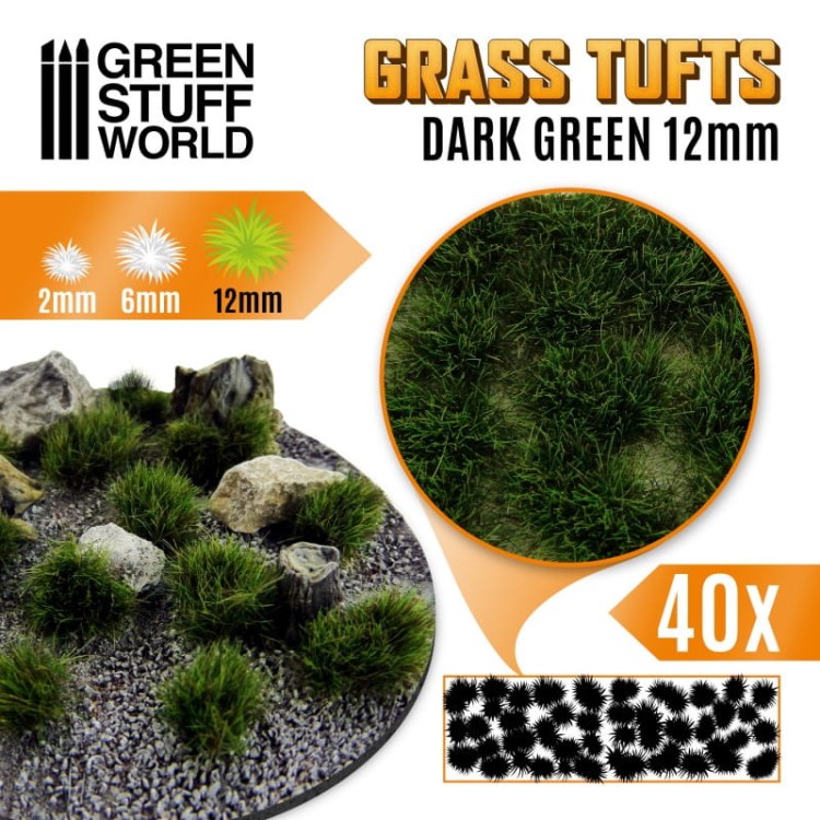 GREEN STUFF WORLD GRASS TUFTS DARK GREEN 12mm
