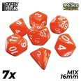 7x Mix 16mm Dice - Orange