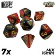7x Mix 16mm Dice - Red Swirl