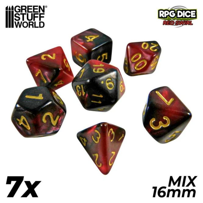 7x Mix 16mm Dice - Red Swirl