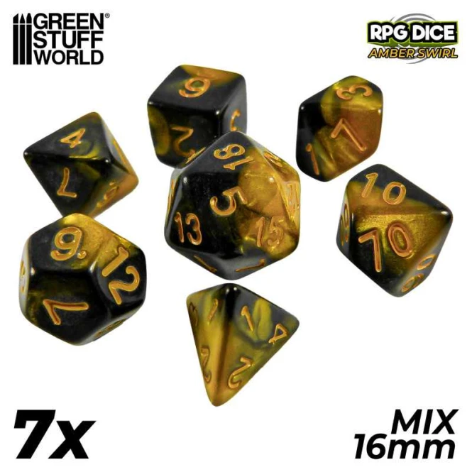 7x Mix 16mm Dice - Amber Swirl