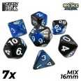 7x Mix 16mm Dice - Blue Swirl