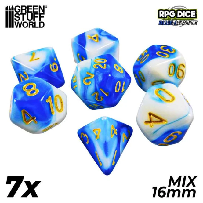 7x Mix 16mm Dice - Blue White