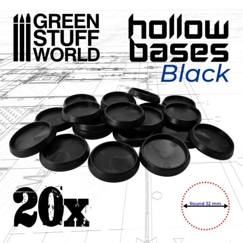 Hollow Plastic Bases - BLACK 32mm (20 szt.)