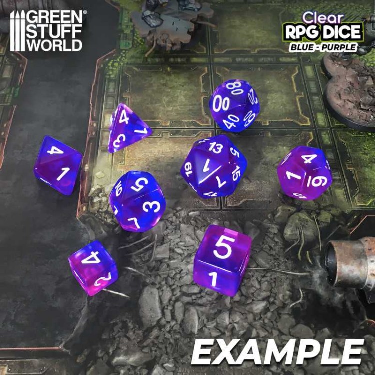 7x Mix 16mm Dice - Clear Blue/Purple