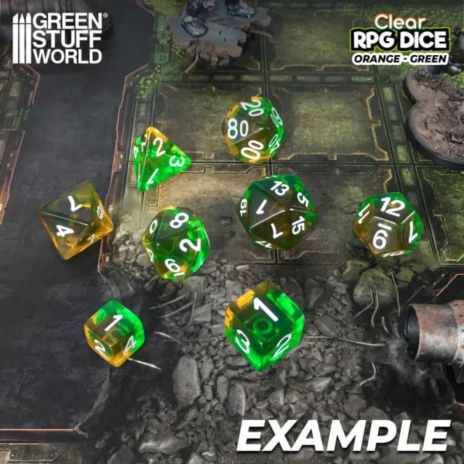 7x Mix 16mm Dice - Clear Orange/Green