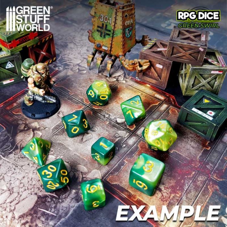 7x Mix 16mm Dice - Green Swirl
