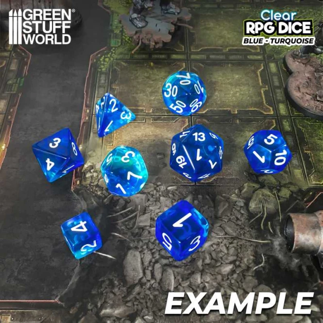 7x Mix 16mm Dice - Clear Blue/Turquoise
