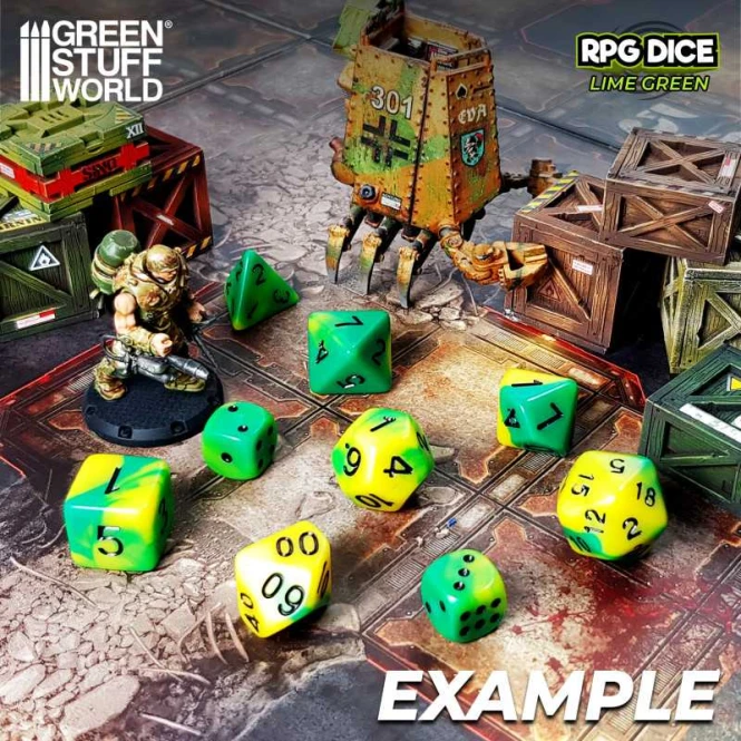 7x Mix 16mm Dice - Lime Green