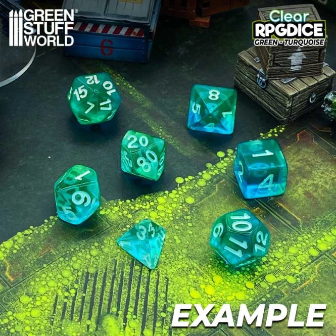7x Mix 16mm Dice - Green - Turquoise