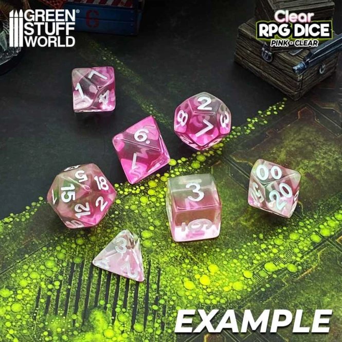 7x Mix 16mm Dice - Clear Pink
