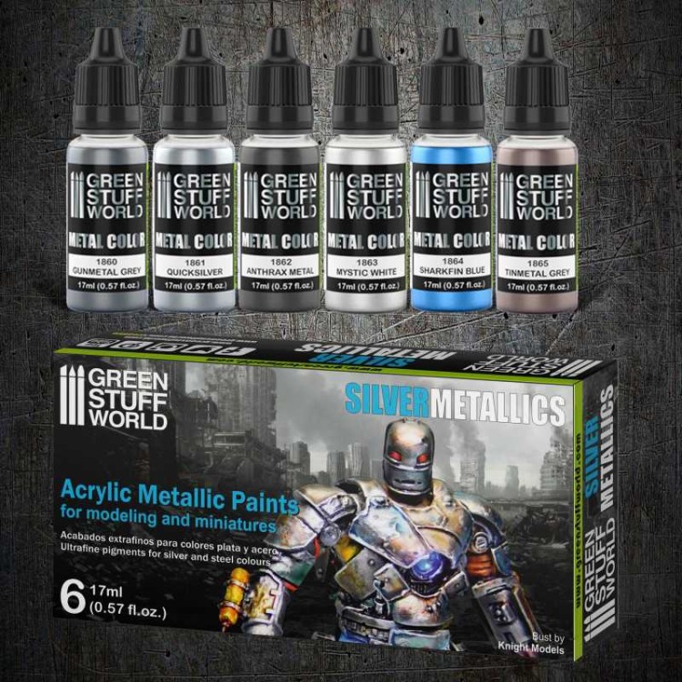 Green Stuff World Metallic Paint Set- Silver
