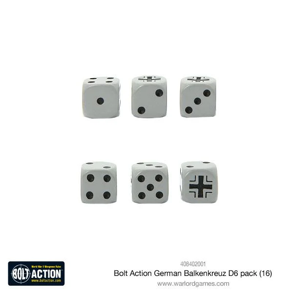 Bolt Action German Balkenkreuz D6 Pack 16 kości