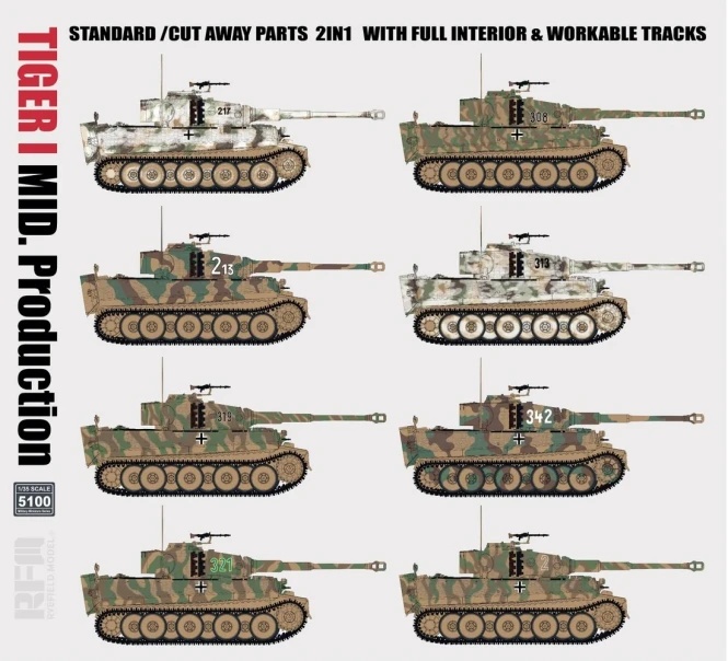 RFM-5100 1/35 Tiger I Mid Production 2 in 1 w/Cutaway Parts & Full Interior