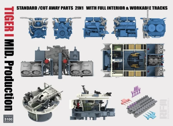RFM-5100 1/35 Tiger I Mid Production 2 in 1 w/Cutaway Parts & Full Interior